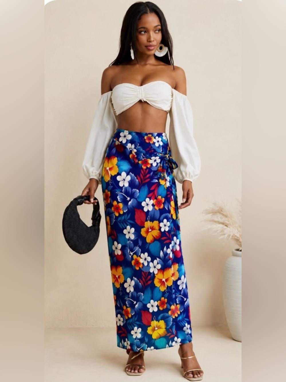 Kopal Wrap Maxi Skirt Hawaiian Floral Multicolour Resort Beach Vacation One Size